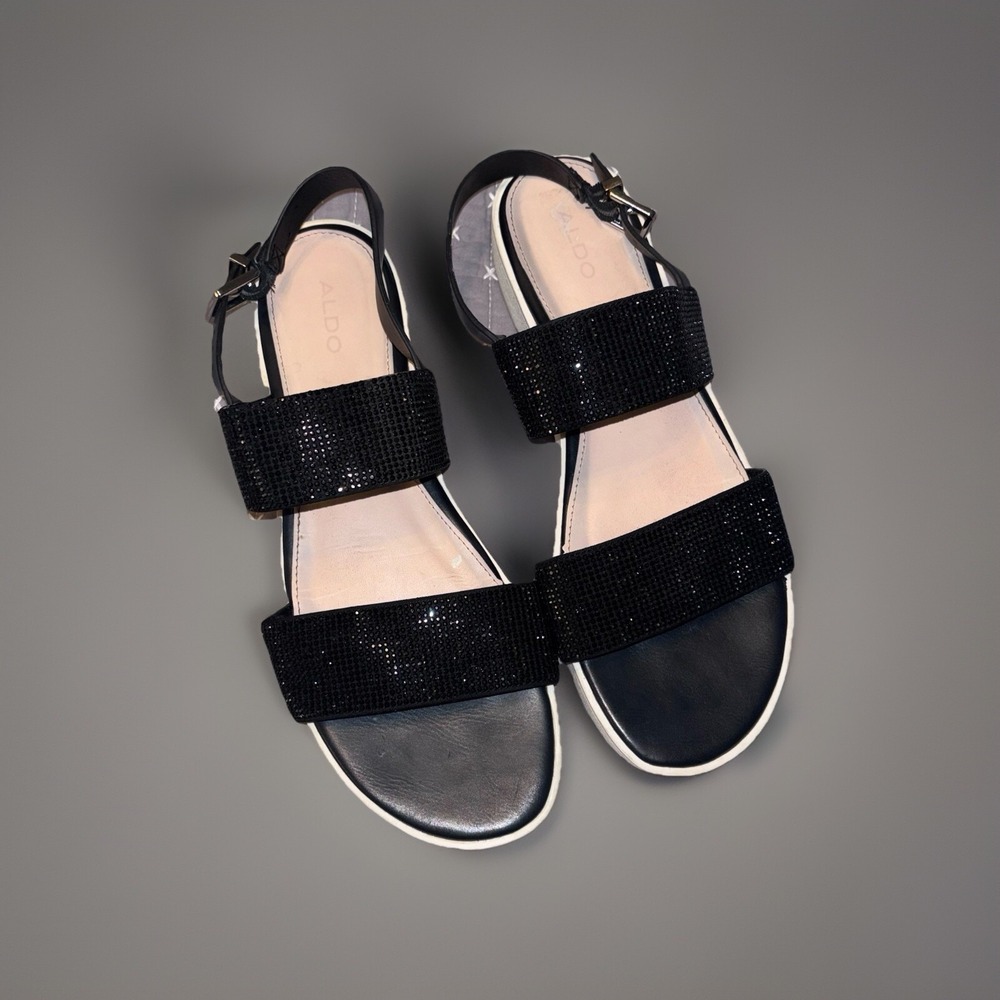Aldo Eliraviel Black Sparkle Flat Sandals, US Size 10 - Picture 1 of 5